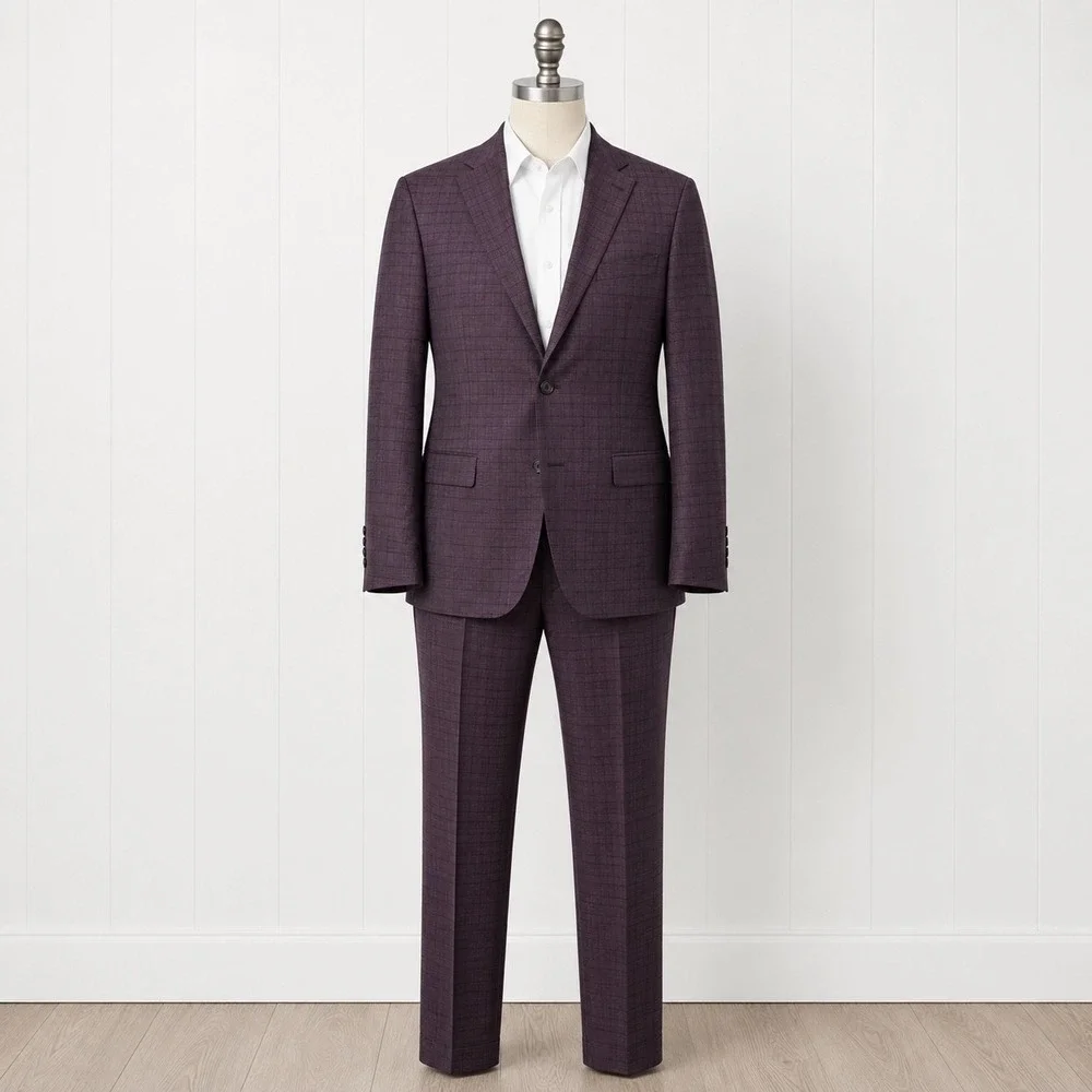 Hart Schaffner Marx Chicago Fit Suit Mens 52L Plum Purple Glen Plaid Wool USA